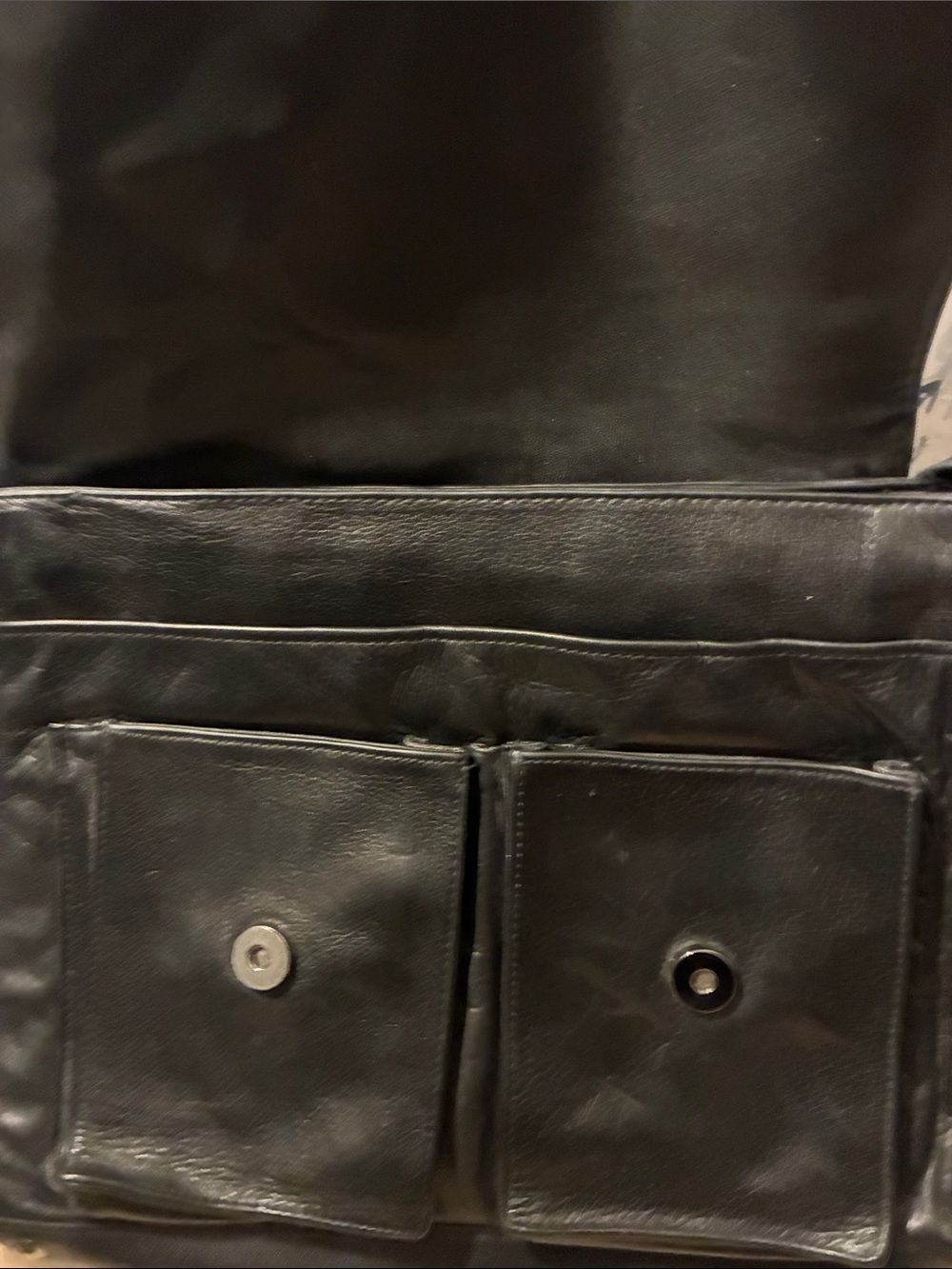 Vintage Perlina NYC Black Minimalist Messenger Satchel Genuine Leather - Picture 4 of 14